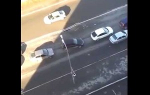A sinkhole in real time with cars passing by